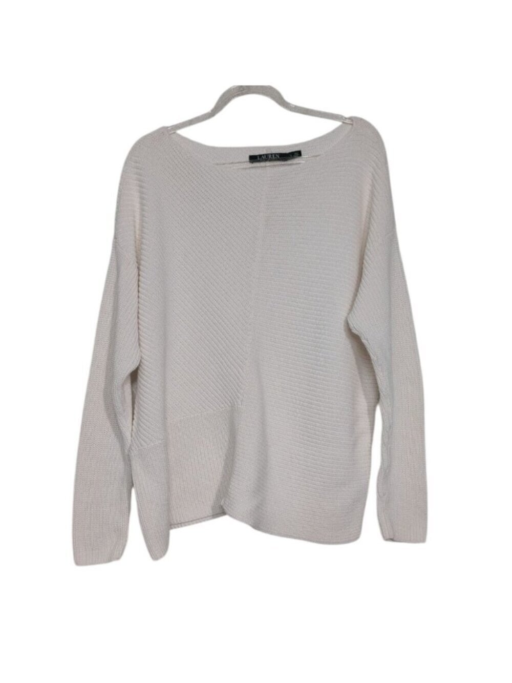 Lauren Ralph Lauren Ribbed Sweater Womens Size Large White Neutral Coastal
